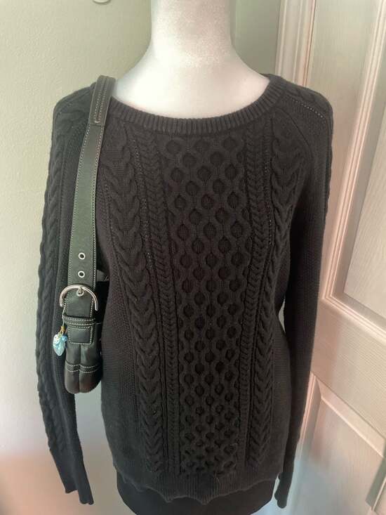 Gap Sweaters - Gap Women's Black Cable Knit Cotton Sweater L